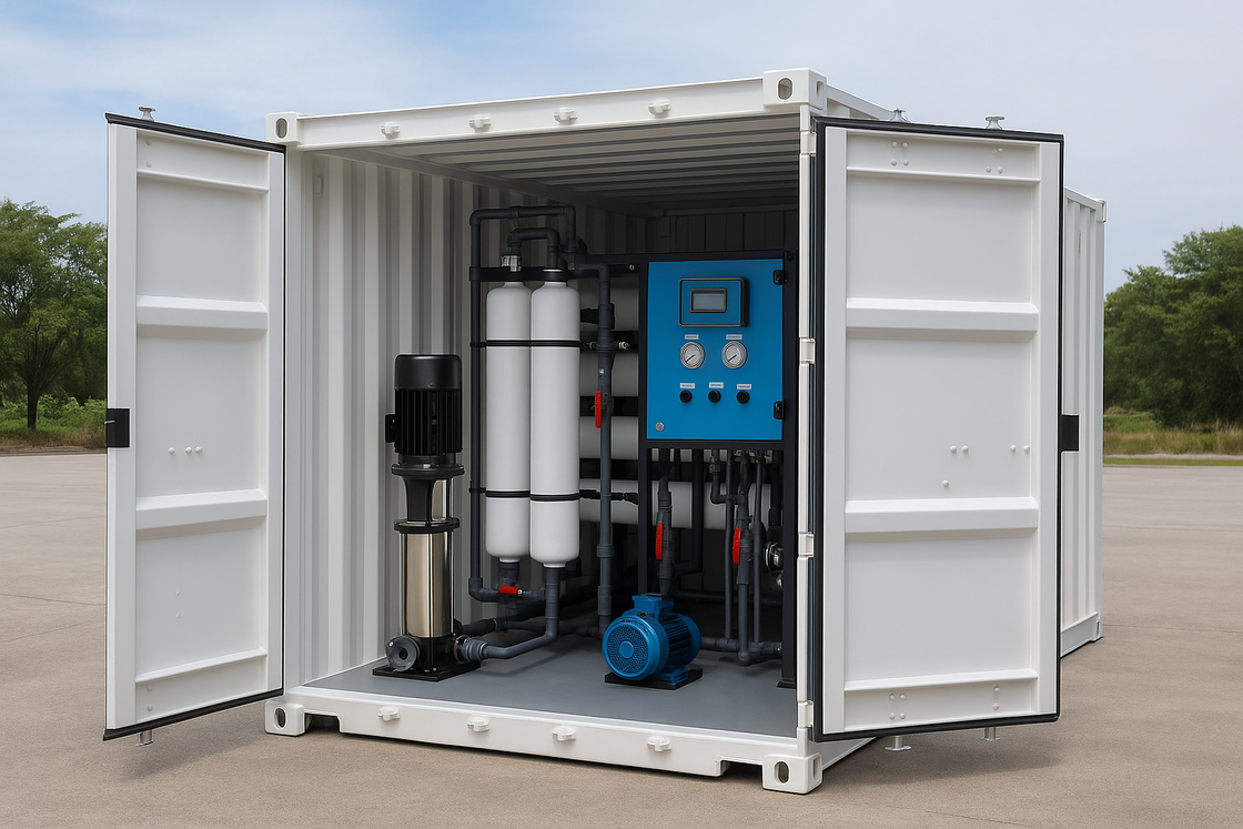 100TPD Containerisiertes Umkehrosmose-System in einem 20 Fuß großen ISO-Container für die Notfallwasserbehandlung