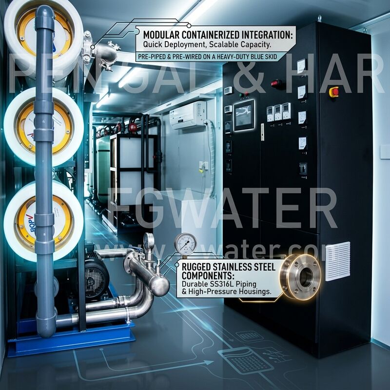 100 TPD Solar-Hybrid-Container-RO-Reinwasserausrüstung in 40-Fuß-Einheit für die Meerwasserentsalzung